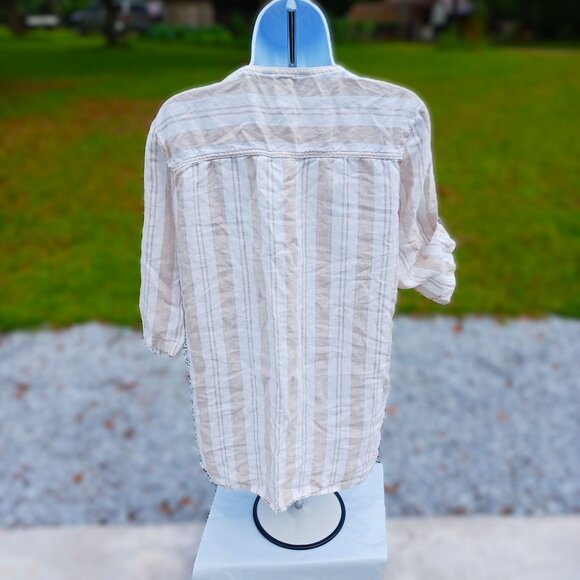 Striped Cotton-Blend Tunic With Roll-Up Sleeves & Tassel Zipper Ellen Tracy - Picture 6 of 9